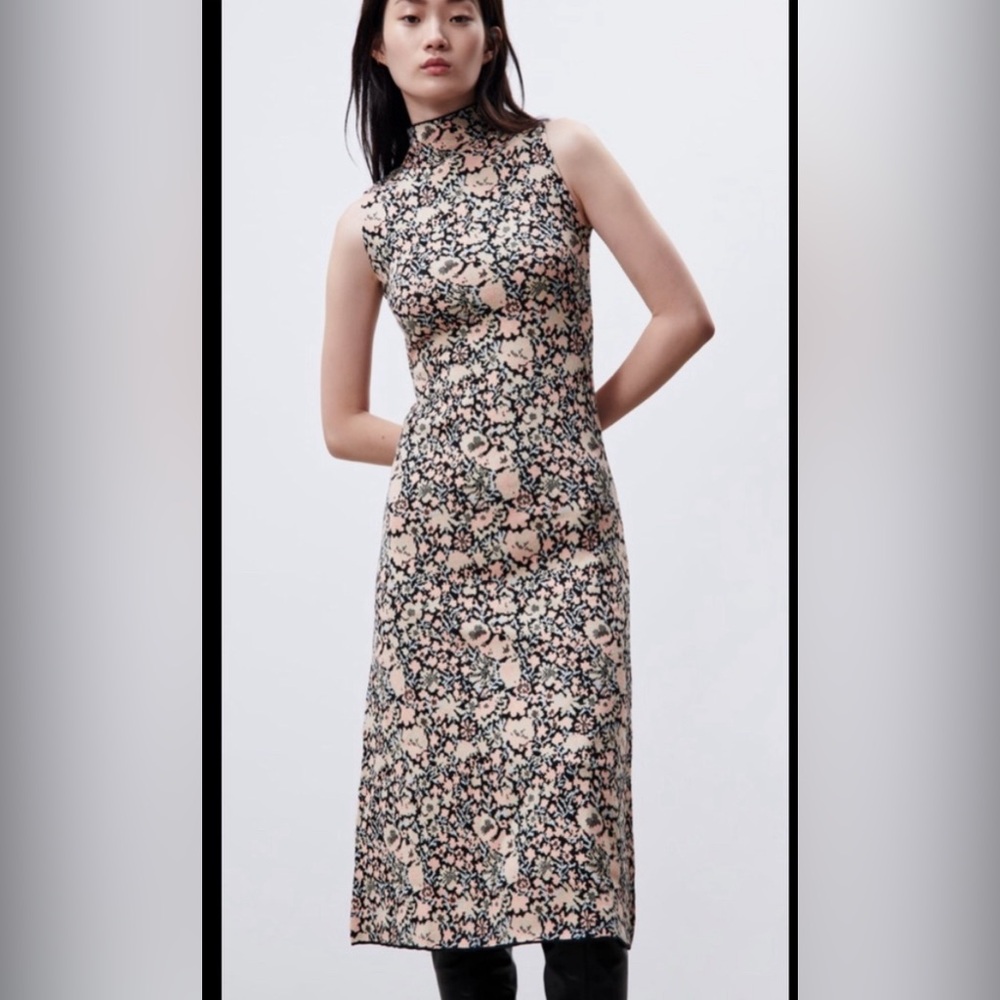Zara Floral Sleeveless Dress - Black and Cream